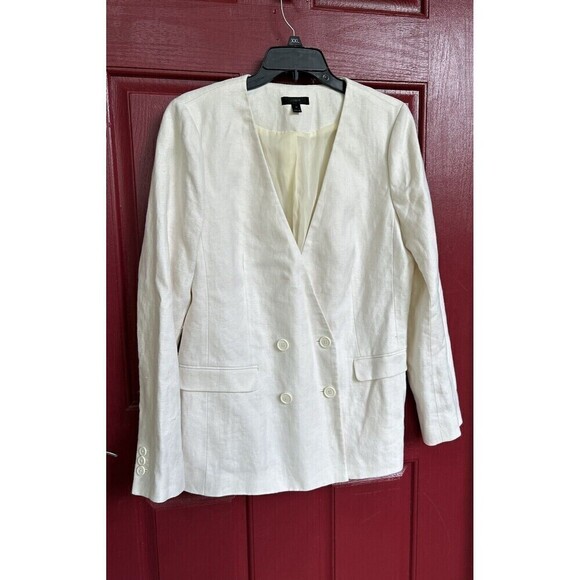 J Crew Size 12 Women’s Ivory Double Breasted Blazer Stretch 100% Linen - Picture 1 of 8